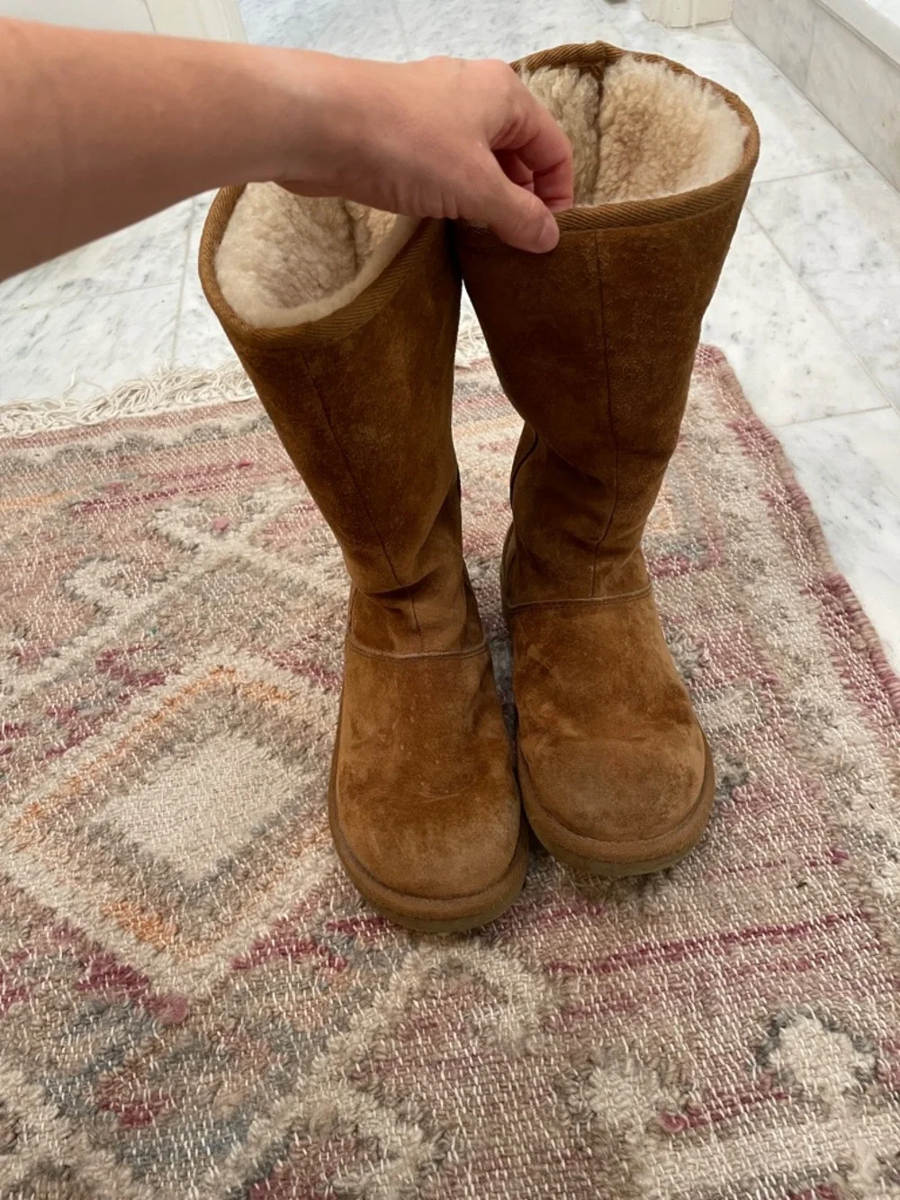 UGG Chestnut Suede Tall Shearling-Lined Boots with zipper back size 7